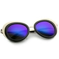 thumbnail image 4 of sunglassLA Unisex Women's Two-Tone Metal Backing Colored Mirror Lens Round Sunglasses (Gold-Black / Green-Blue Mirror) - 50mm, 4 of 4