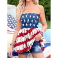thumbnail image 2 of Biezeib Women's 4th of July Tube Tops Flag Star Stripe Print Strapless Boat Neck Tank Tops Blackless Pleated Shirt, 2 of 6