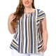 thumbnail image 1 of Women's Plus Size Blouse Keyhole Neck Cap Sleeve Stripe Top Navy 4X, 1 of 6