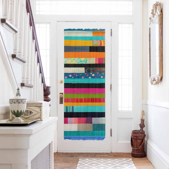 Colorful Striped Door Curtains for Door Window, French Sidelight Front Back Door Curtains With Tieback, Modern Abstract Art Retro Kitchen Rod Pocket Drapes Panel, 25"x72"