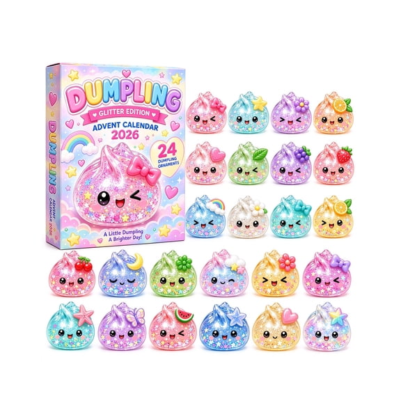 Pink Dumpling Advent Calendar, Christmas Countdown Box, 24 Day Pink Dumpling Characters in Assorted Playful Holiday Designs, Pastel Food Characters for Tree Decor and Daily Surprises