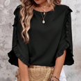 thumbnail image 4 of Women's Solid Color Long Sleeve Round Neck Top - Irregular Hem and Lace Detail, 4 of 8