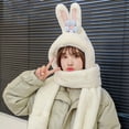 thumbnail image 3 of Naierhg Beanie Scarf Hat Thickened Ultra Soft Keep Warm Faux Rabbit Fur Winter Women Cartoon Beanies Neckerchief Gloves for Daily WearWhite, 3 of 8