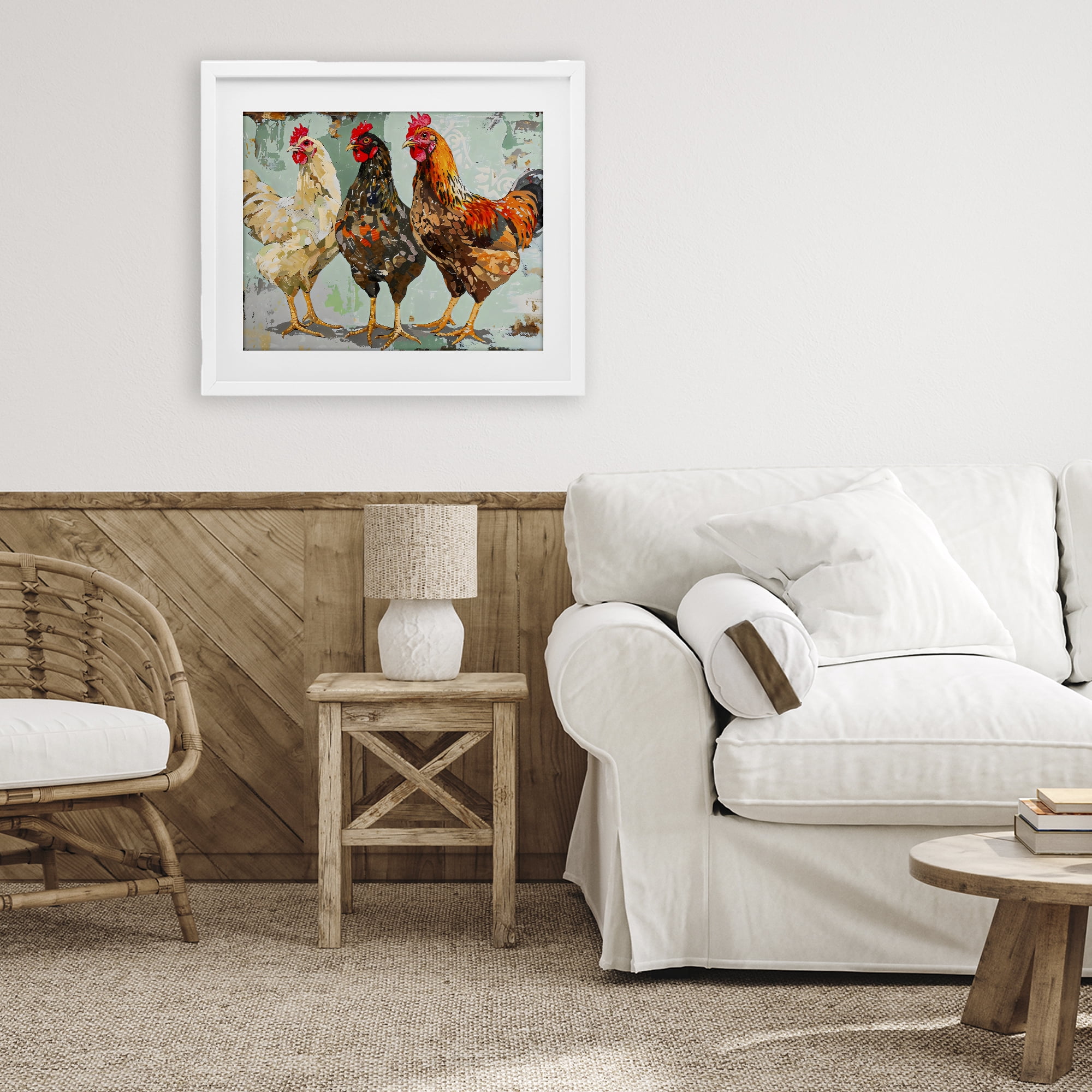 Stupell Industries Abstract Chickens Trio White Framed Print Under Glass, design by Creative Studio