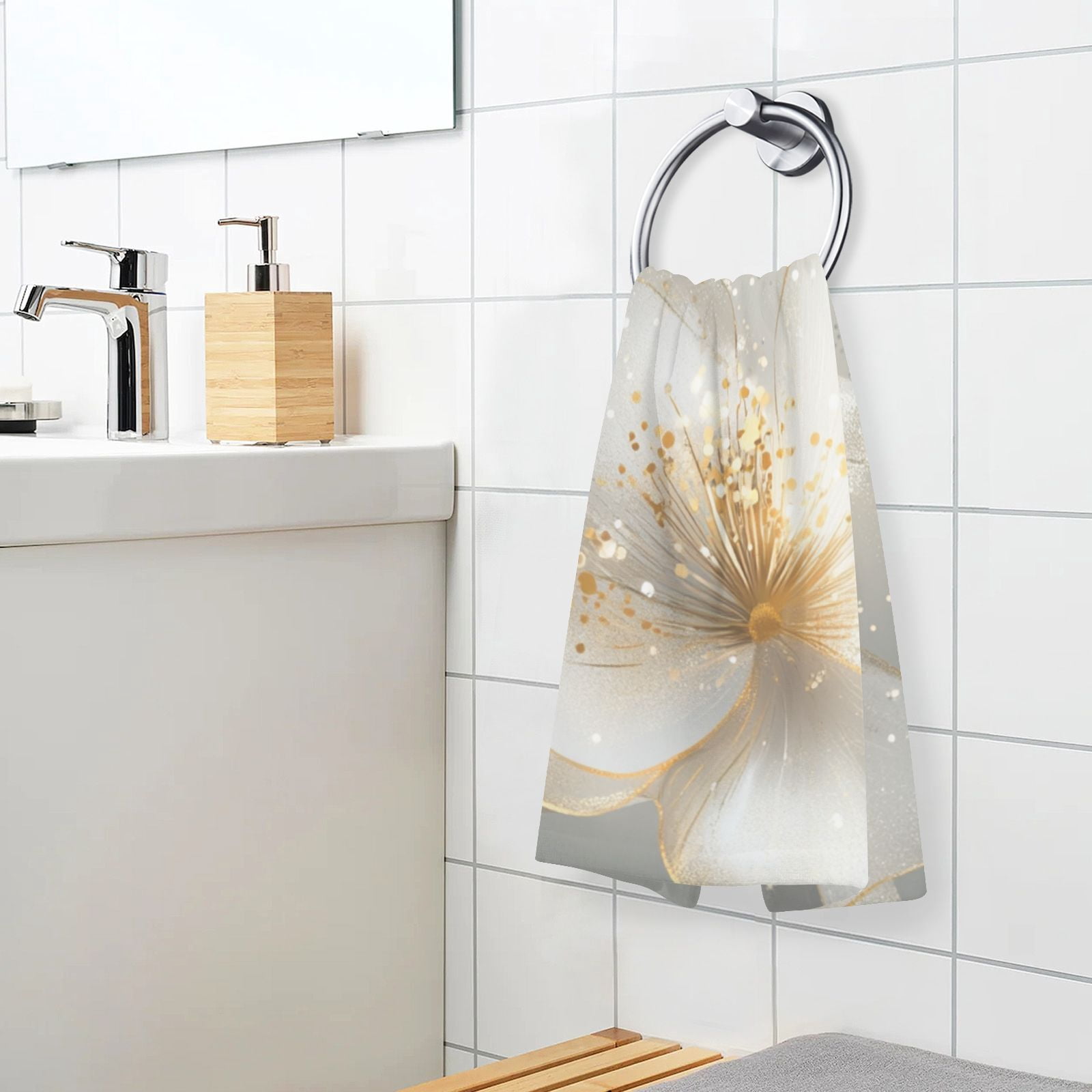 Gold Flowers Hand Towels Cotton Bath Towels Large Face Towels Absorbent for Bathroom 2 Packs