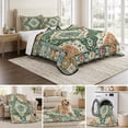 thumbnail image 6 of Twin Quilt Set 68''x86'', Green Orange Beige Boho Lightweight Summer Bedspread Coverlet Set with 2 Pillow Shams, Retro Ethnic Tribal Abstract Art Breathable All Season Quilt Bedding for Dorm/Bedroom, 6 of 9