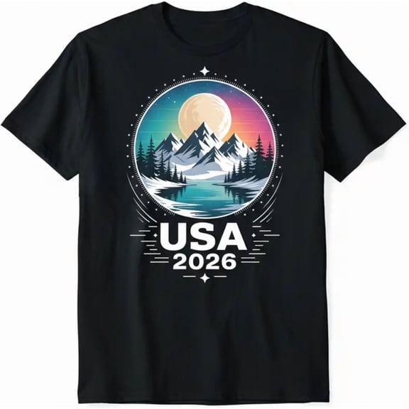 USA 2026 Retro Mountain Nature T-Shirt - Vintage Outdoor Hiking Camping Graphic Tee for Men and Women - Patriotic Adventure Apparel