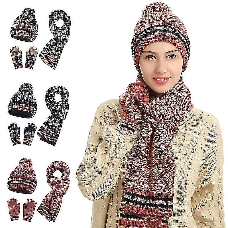 Snowflake Print Beanie Hat Scarf Touch Screen Gloves Set  display picture 1