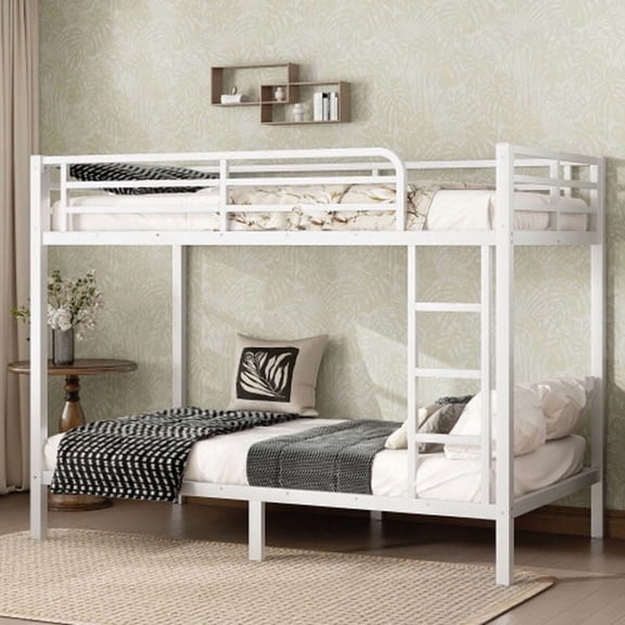 Twin XL over Twin XL Bunk Bed for Teens and Adults,Metal Bunk Bed,Noise Reduced Space-Saving No Box Spring Needed, White
