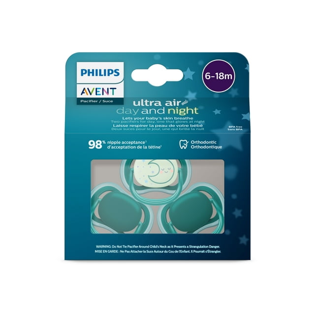 Philips Avent Ultra Air day time/night time Pacifier 6-18m, deep opal / sleeping moon, 3 pack