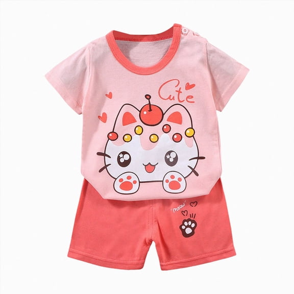 UAYOTSE Boys Cute Cartoon Print Two Piece Summer Suit, Comfortable Breathable Fabric Short Sleeve and Shorts Outfit Size 18-24 Months