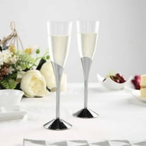Efavormart 30 Pack | Plastic Champagne Flutes Disposable | 5oz | Silver | Colored Detachable Base