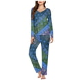 thumbnail image 2 of Pajamas for Women 2 Piece Sets Graphic Print Long Sleeve V Neck Top and Full Length Bottoms Pjs Outfits (L, Light Blue), 2 of 5