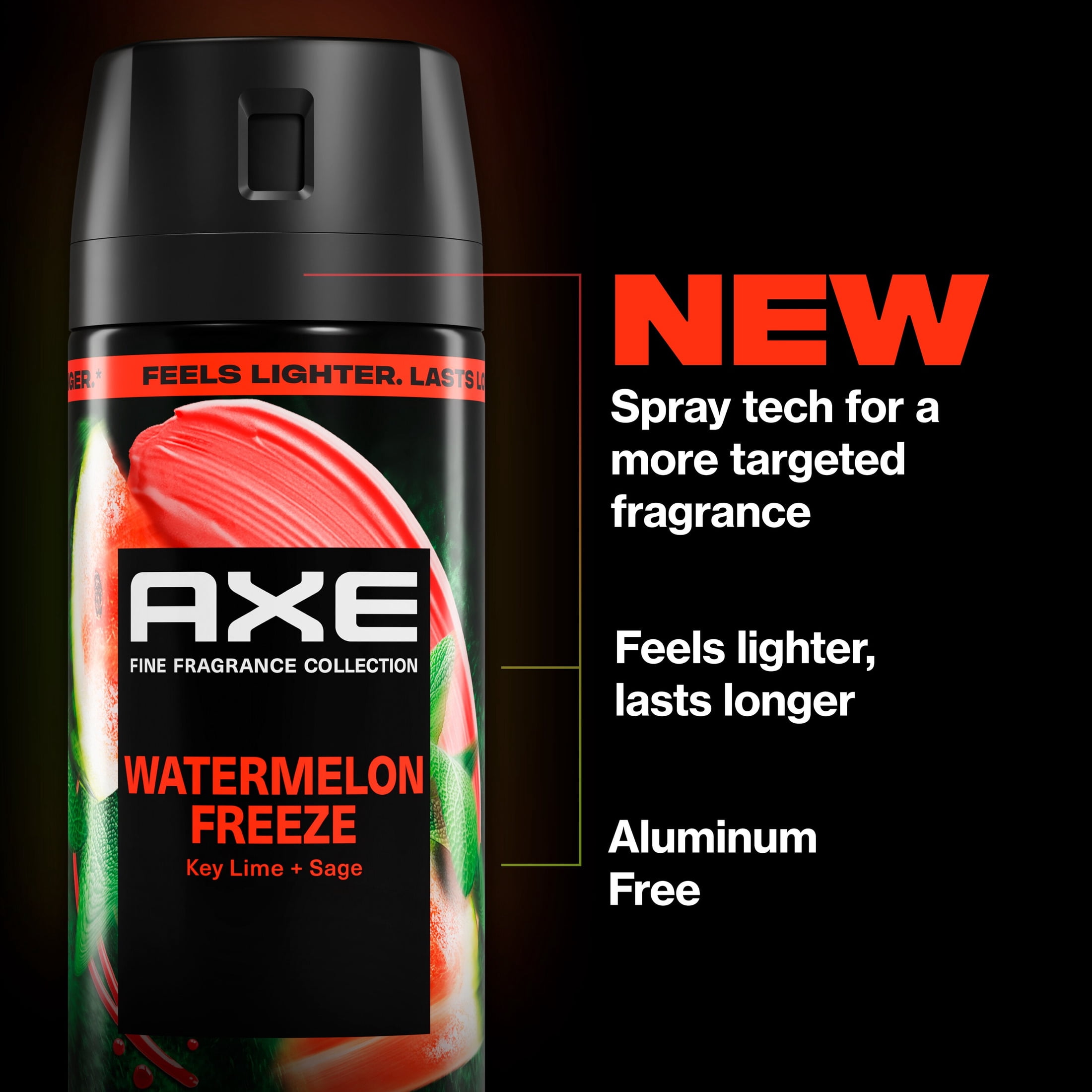 AXE Fine Fragrance Collection Body Spray 72 Hour Freshness Watermelon Freeze Aluminum Free, 2.9 oz