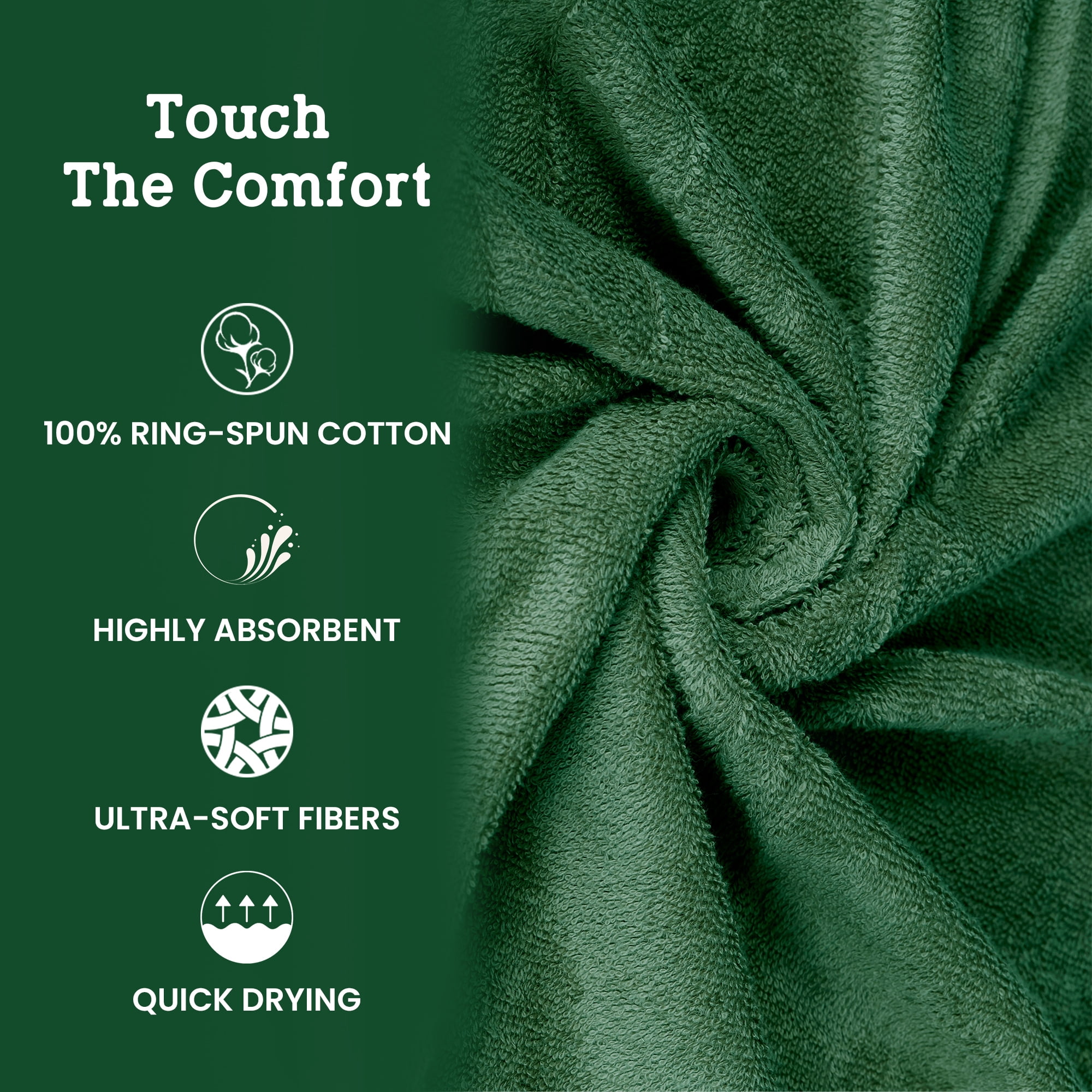 Casa Lino 4Pc Premium Bath Towels (54" x 27") - 100% Cotton, 400GSM, Ultra Soft & Absorbent (Green)