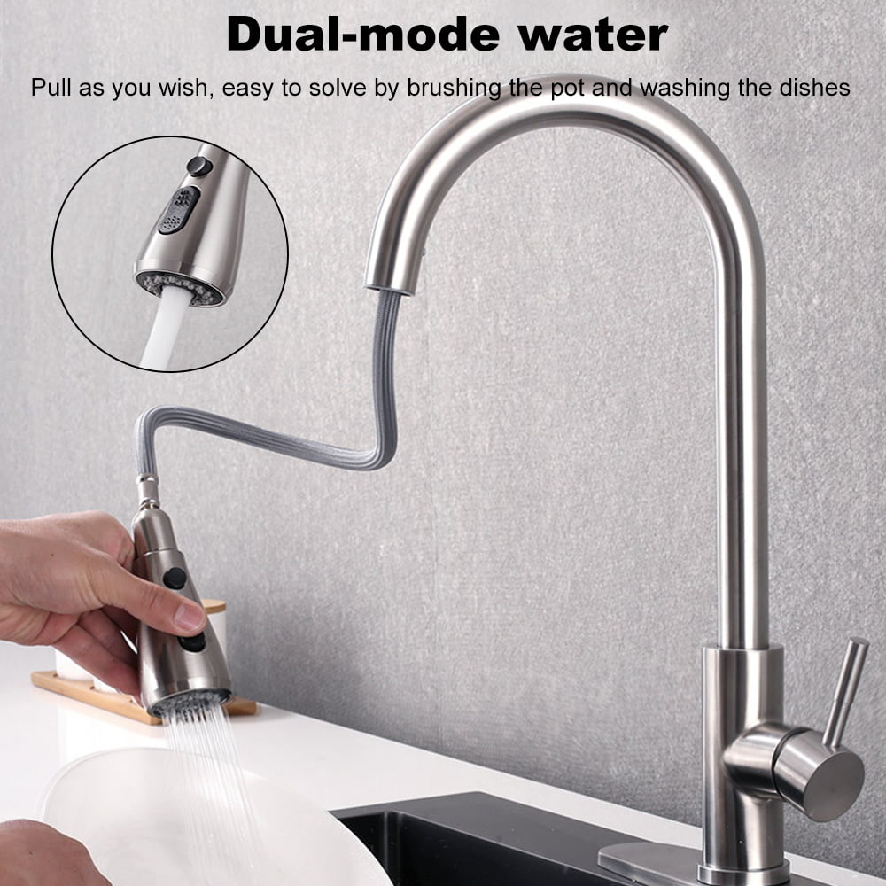 Brushed Nickel Kitchen Sink Faucet Stainless Steel 304 Pull Out Tap Swivel Spout 