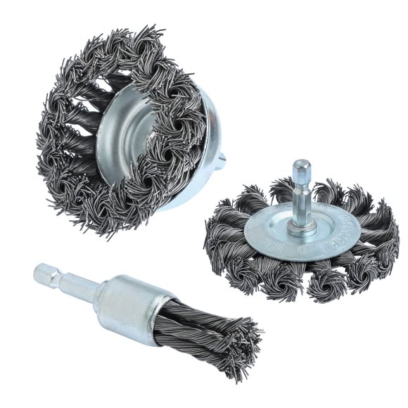FPPO 3PCS 3 Inch Knotted Wire Wheel Cup Brush and Twist End Brush Set,1/4"" Shank for Drill,Perfect for Rust Removal, Corrosion and Paint