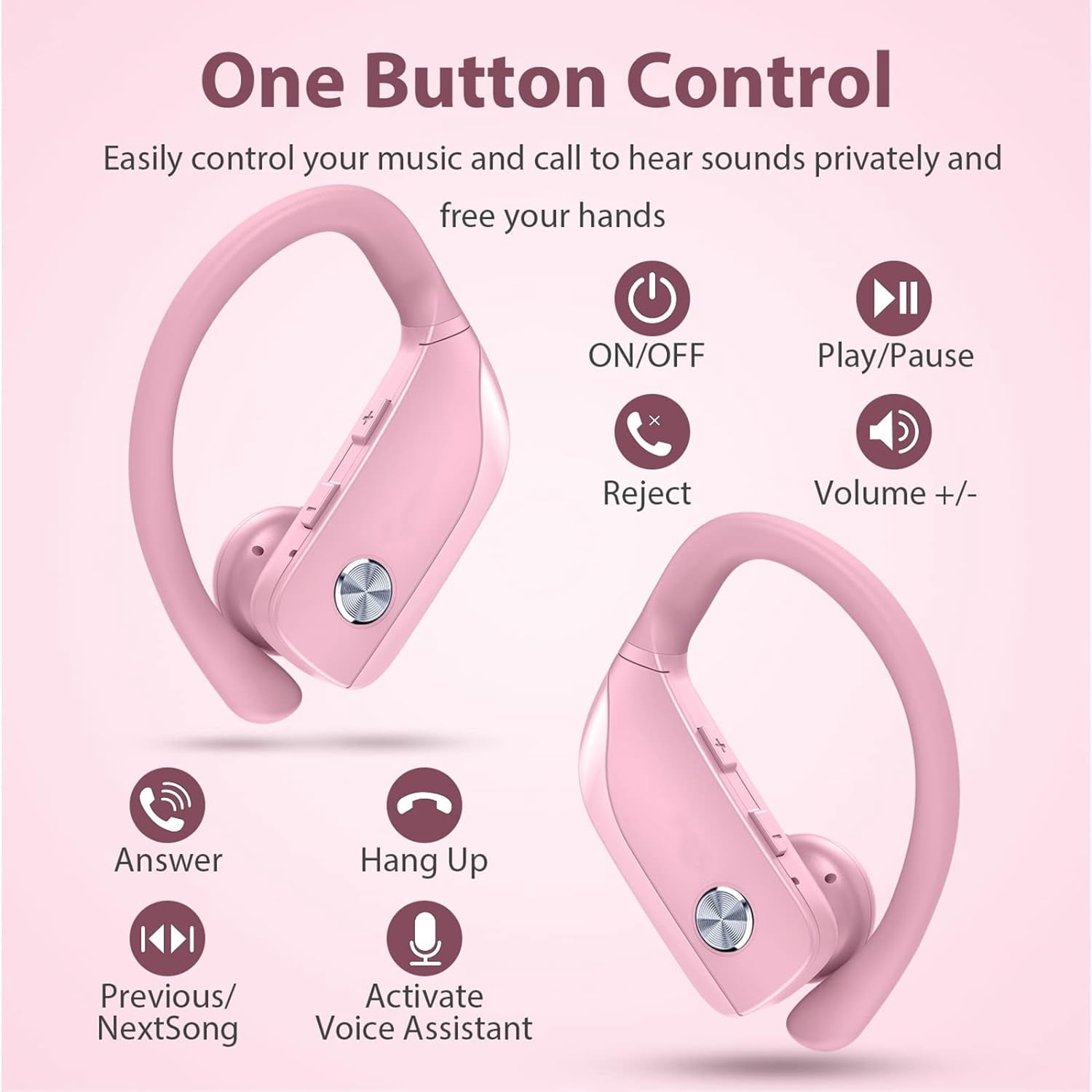 Wireless Earbuds Bluetooth Headphones 48hrs Play Back Sport Earphones with LED Display Over-Ear Buds with Earhooks Built-in Mic Headset for Workout