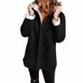 thumbnail image 2 of Women'S Fleece Collar Long Sleeve Hooded Button-Down Jacket with Pockets Black XL, 2 of 7