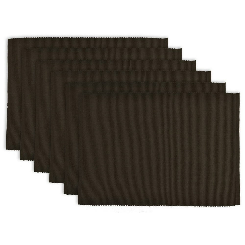 Set of 6 Chocolate Brown Ribbed Rectangular Placemats 13" x 19