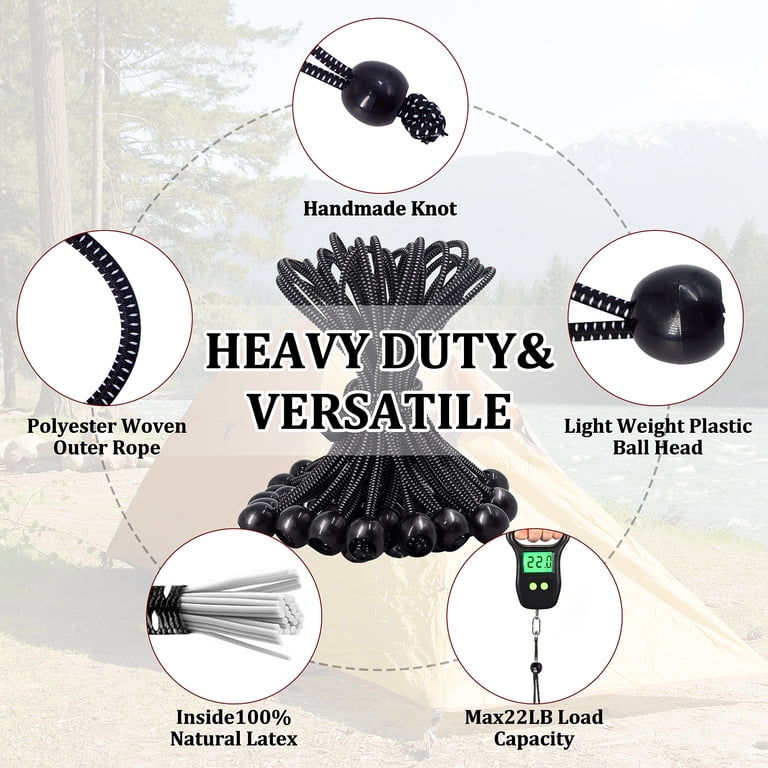Zorfeter 50 Pcs 4 Inch Ball Bungee Cords - UV Resistant Heavy Duty Tie Downs For Camping & Cargo