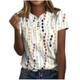 thumbnail image 1 of CEHVOM Femmes Mode Décontractée Chemises Imprimées Manches Courtes T-Shirt Ample Hauts Blouse à Col en V Liquidation, 1 of 5