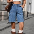 thumbnail image 5 of High Waisted Denim Cargo Shorts for Women Stretchy Jean Short Pants Multi Pockets Utility Summer Streetwear Casual Bottoms, 5 of 8