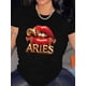 thumbnail image 2 of Aries Zodiac Lip Print Crew Neck T-Shirt - Stylish Black Casual Short Sleeve Tee for Women, Spring/Summer Collection, Polyester Blend, Machine Washable, Casual Wear Tee|Trendy Casual Style|Polyester, 2 of 6