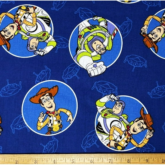 1 Yard - Disney Toy Story Woody & Buzz Lightyear on Blue Cotton Fabric (Great for Quilting, Sewing, Craft Projects, Throw Pillows & More) 1 Yard X 44" Wide