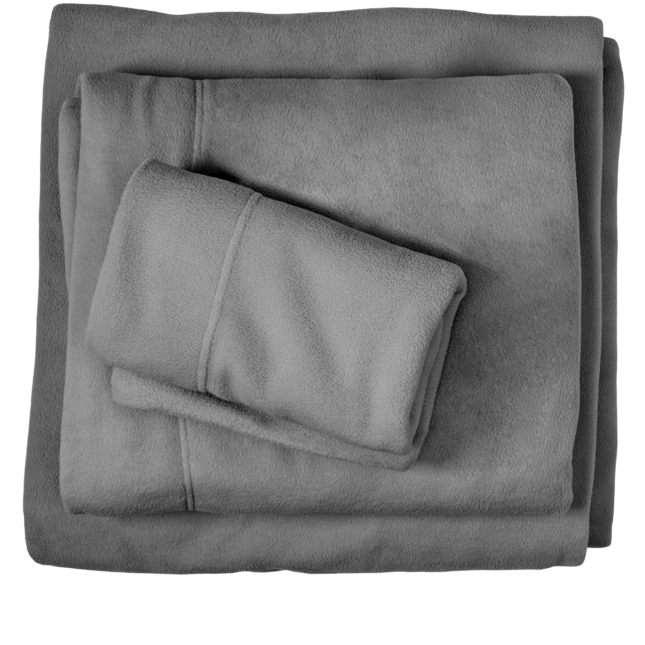 Bare Home Fleece Sheet Set, Warm Plush Polar Fleece, Pill Resistant, Twin, Gray