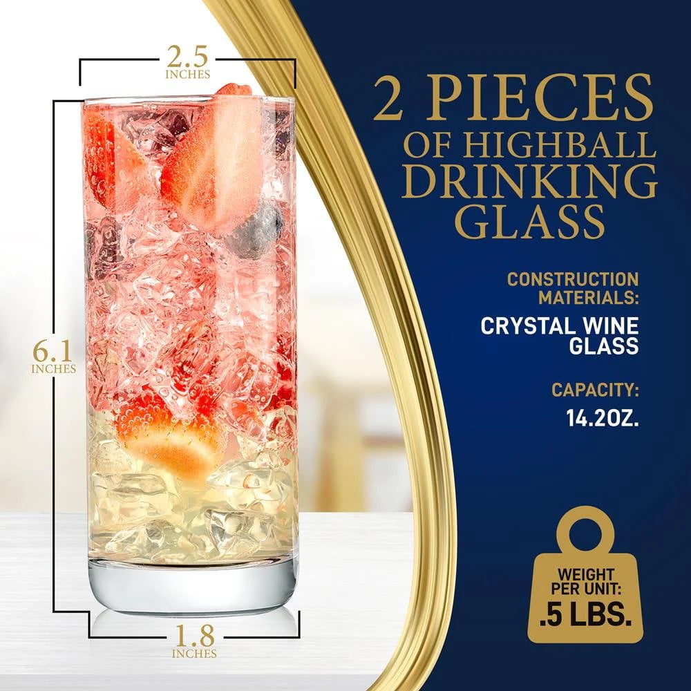 Hiball Glasses Hi Ball Drinks Water Glass Juice Tumblers - 285ml x6