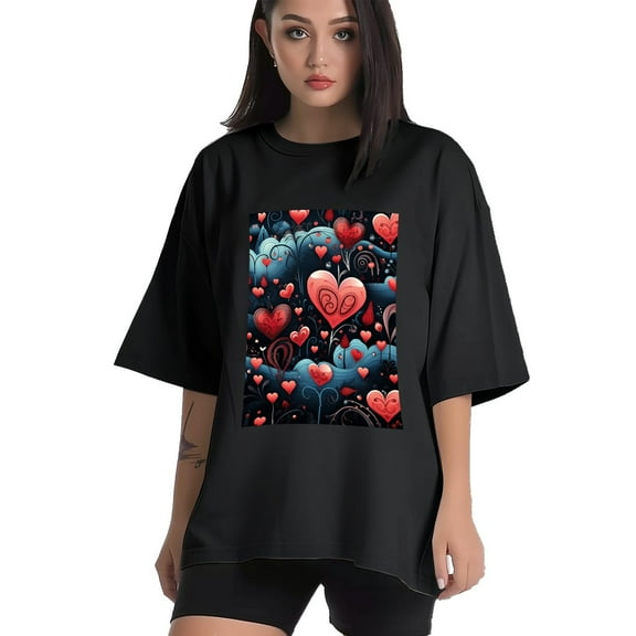 Plus Size Shirt for Women Black Tops for Women Short Sleeves Shirt for Women Valentine's Day T Shirt Crewneck Shirt for Women XS
