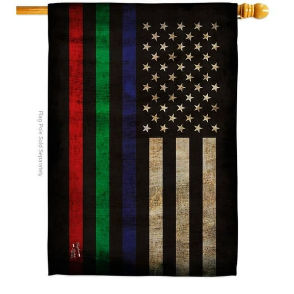 Angeleno Heritage H137422-BO 28 x 40 in. Thin Blue, Green & Red Line House Flag with Armed Forces Service Double-Sided Decorative Horizontal Flags Decoration Banner Garden Yard Gift