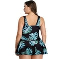 thumbnail image 3 of Rush Women's V Neck One Piece Swimsuit Ruched Vintage Swimsuit ( black-bottomed monstera ) S S1630, 3 of 4