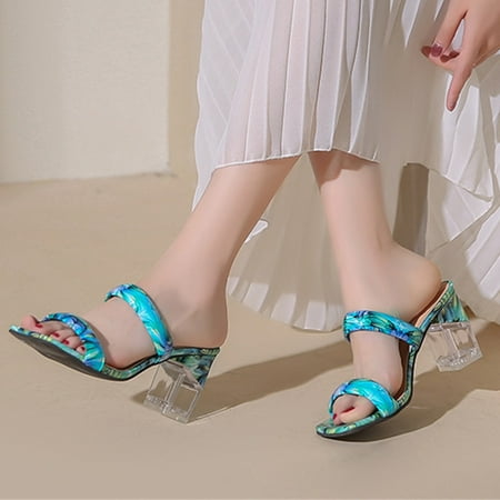 

Slippers Fashion Spring And Summer Women Sandals Peep Toe Colorful Print High Heel Shoes