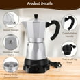 thumbnail image 4 of Electric Moka Pot Coffee Maker 6 Cup 300ml Portable Aluminum Espresso  with Detachable Base for Home Travel, 4 of 6