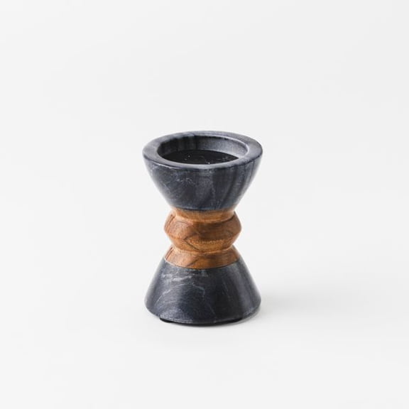 Mela Artisans Monarch Marble & Acacia 4" Candleholder, Black