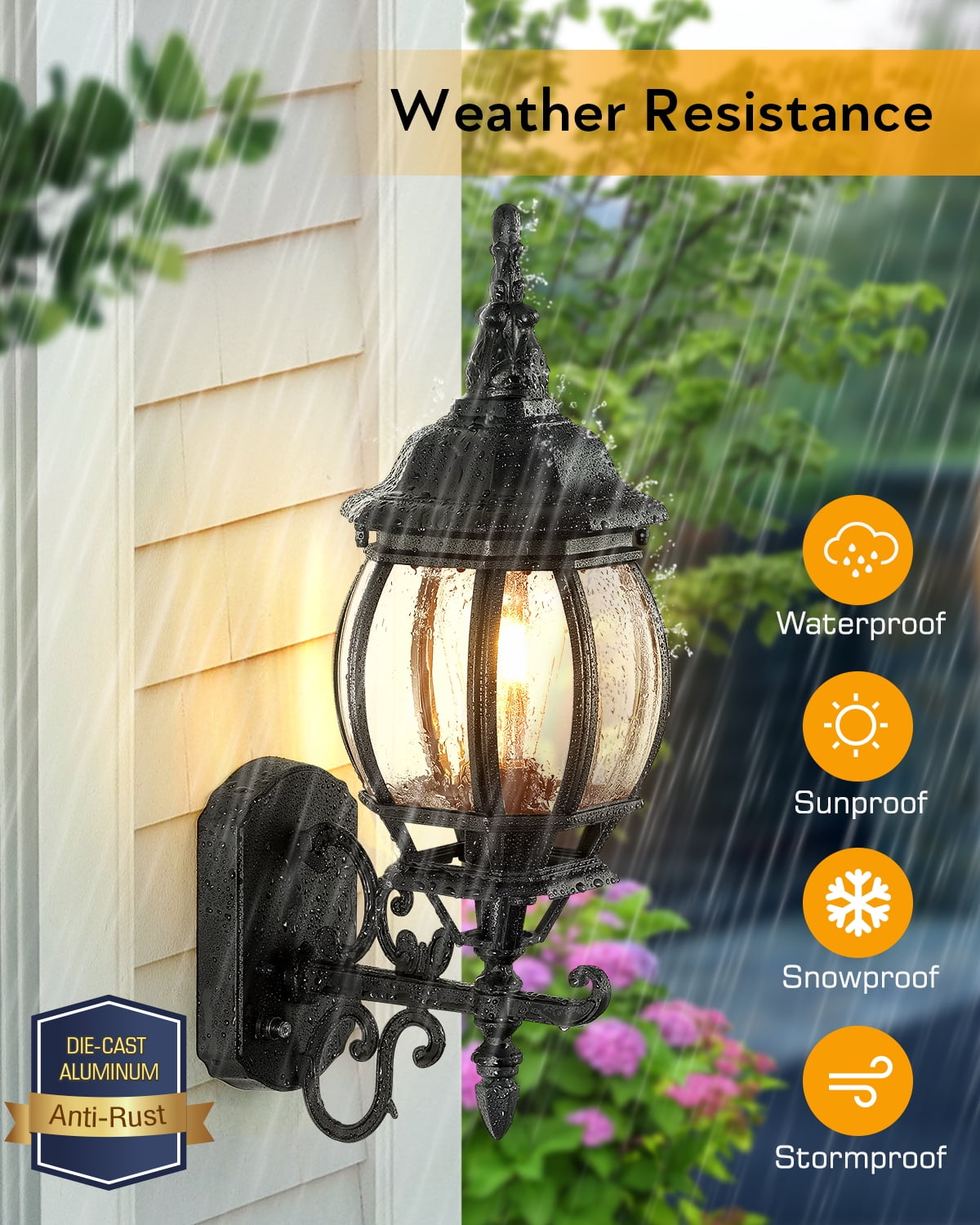 VIANIS Outdoor Wall Light, Black Exterior Porch Light Wall Mount, Modern Outside Lantern Lights for House, Dusk to Dawn Outdoor Sconce Lighting for Garage, Front Door Light Fixture Outdoor Wall Lamps