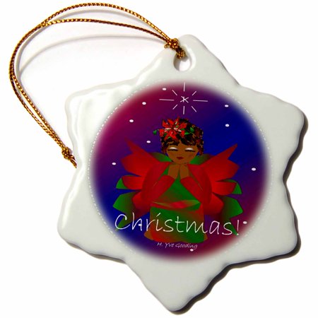Baby Angel Christmas Quotes 3dRose African-American Christmas Angel Baby Girl Praying With Christmas Text , Snowflake Ornament, Porcelain, 3-inch ()
