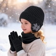 thumbnail image 2 of LIZENG Kids Fleece Lined Hat Scarf Glove Set Winter Thermal Beanie Knitted Neck Warmer Wool Mittens 3 Piece Snow Print Ski Warm Set, 2 of 7
