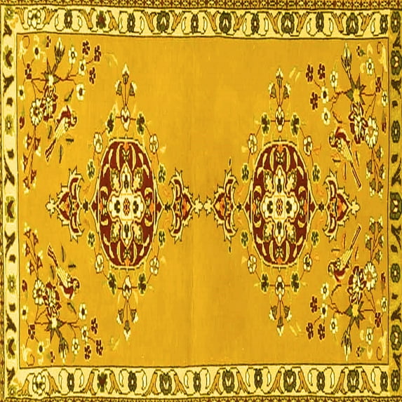 Ahgly Company Machine Washable Indoor Square Persian Yellow Traditional Area Rugs, 8' Square