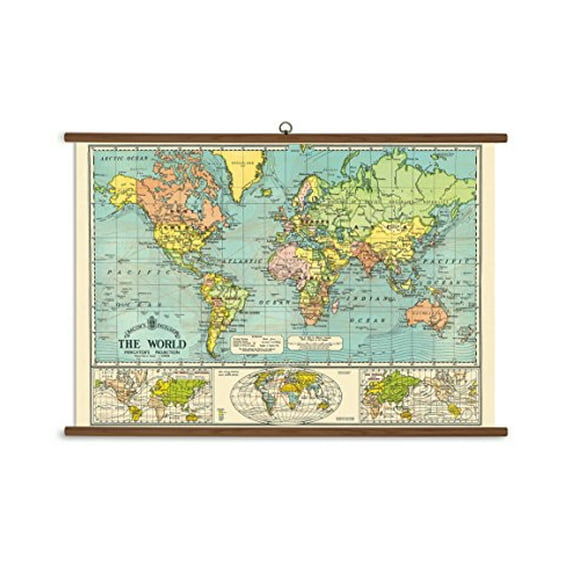 Cavallini Papiers Carte du Monde Vintage Tableau Scolaire