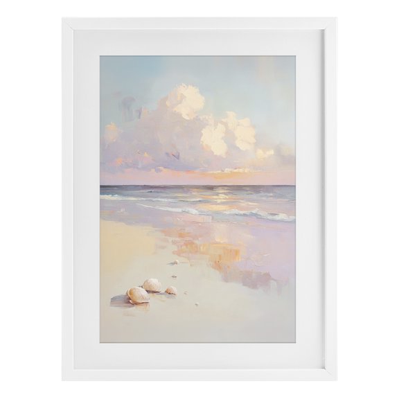 Stupell Industries Coastal Pastel Sunset Over Seashells White Framed Print Under Glass, 14 x 20, by Sisi and Seb