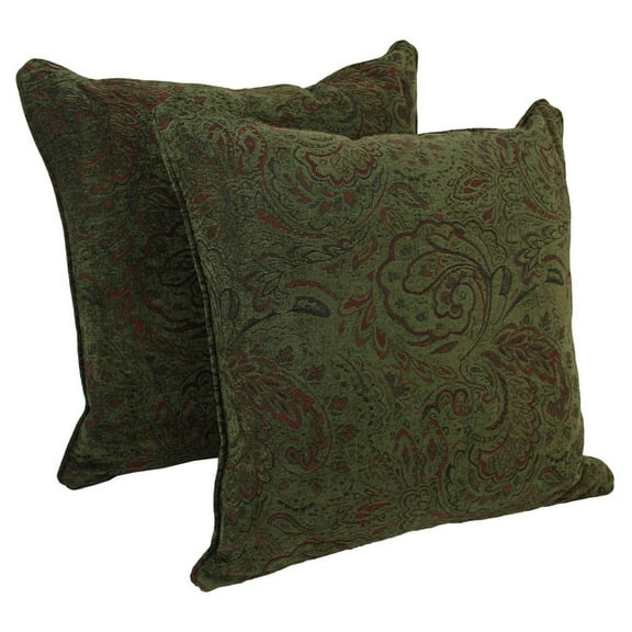 25-inch Double-corded Patterned Jacquard Chenille Square Floor Pillows with Inserts (Set of 2) - Floral Tan