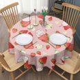 thumbnail image 3 of Red Strawberry Plants Fruit Cat Flower Pink Pattern Round Tablecloth 60"x60",Wrinkle Wipeable Table Cloth for Kitchen Dining Room Picnic Patio Party, 3 of 6