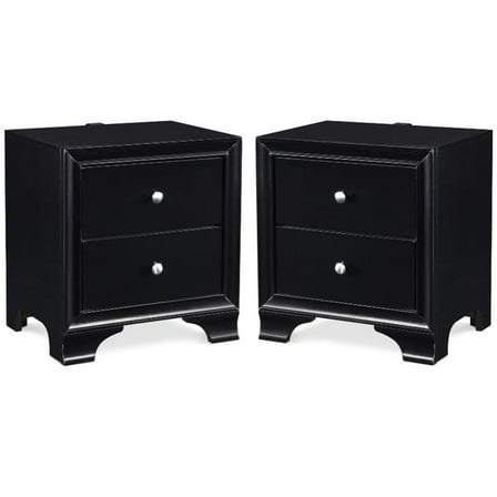 Home Square 2 Drawer Nightstand with USB in Black Finish - Set of 2