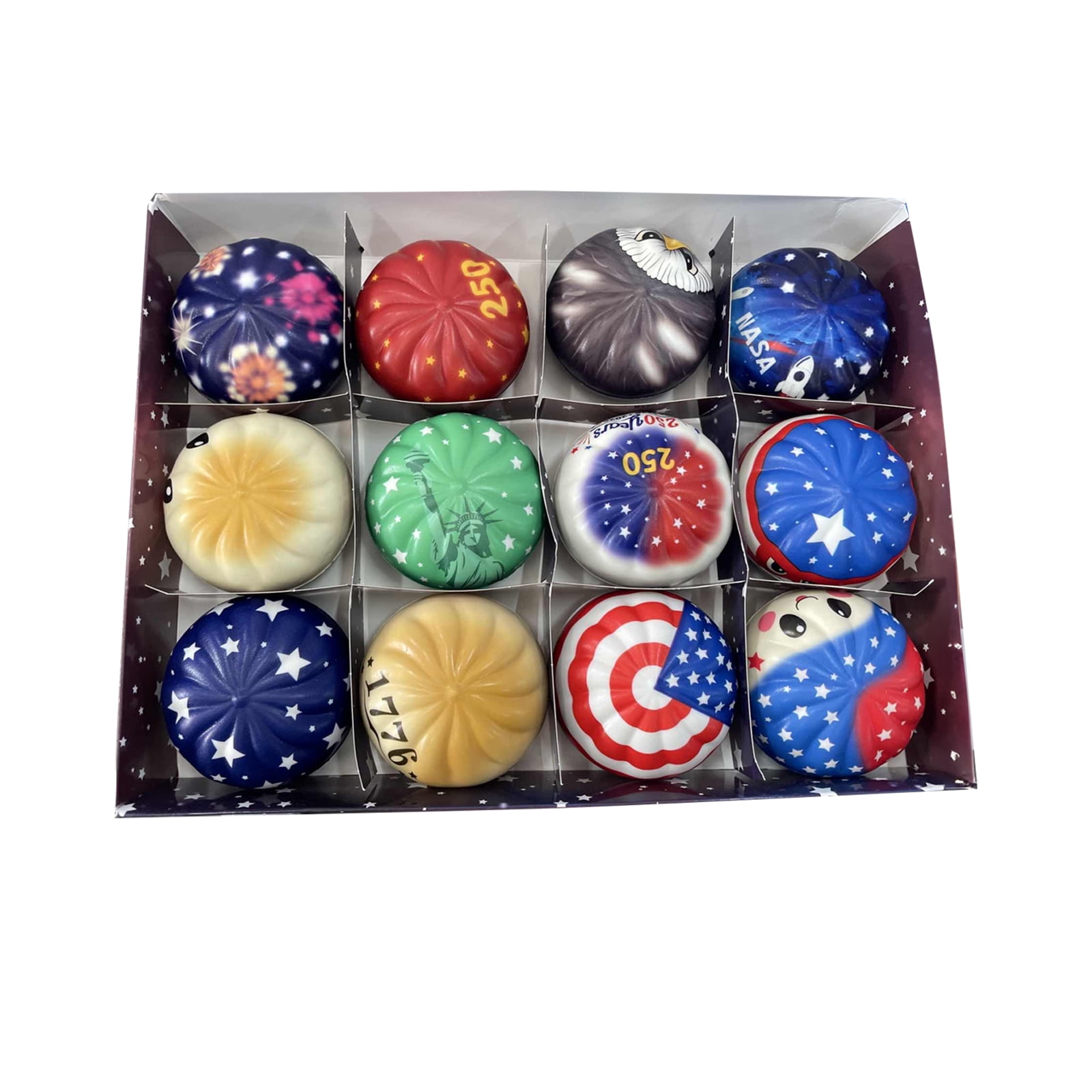 12-Pack US 250th Anniversary Bread Squishy - 3.15" Patriotic Slow Rising PU Fidget Set, Commemorative Decompression Charm for Adults