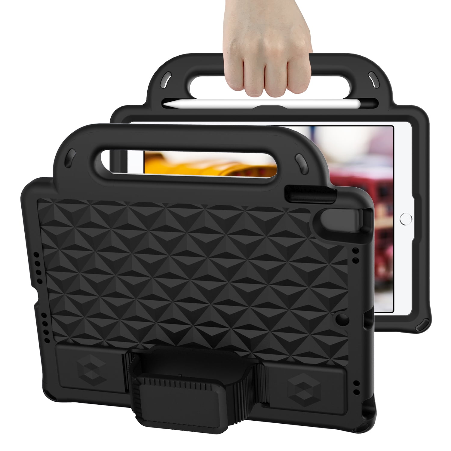 Feishell iPad 10.2 Case 2021/2020/2019, iPad 9th/8th/7th Generation Case, Heavy Duty Silicone Rubber EVA Protective Kids Case with Pencil Holder Hand Strap Shoulder Strap Stand for iPad 10.2",Black