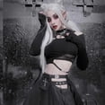 thumbnail image 2 of Gothic Asymmetrical One Shoulder Cut Out Tee Top Women's Long Sleeve Mesh Stitching Slim Fit Crop Top Y2k E-Girl T-Shirt, 2 of 8