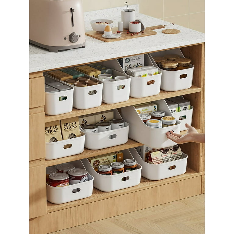 NEPA Market White Plastic Bins/Storage Organizers 3 Pack - Pantry Baskets,  Bins for Shelves, Organizer and Storage for Bathroom, Bedrooms, Kitchens